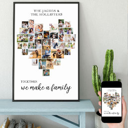Family Together Love Heart Shape 36 Photo Collage Poster