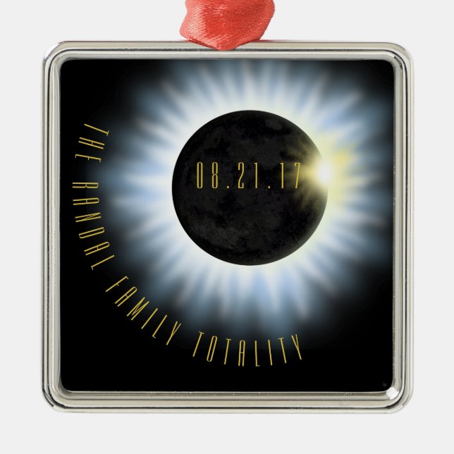 Family Totality Eclipse Add Name Metal Ornament (Front)