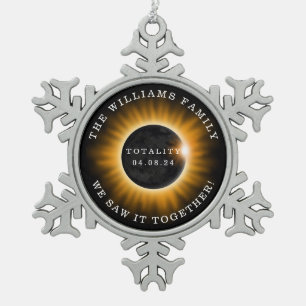 Family Totality Solar Eclipse Add Name Snowflake Pewter Christmas Ornament