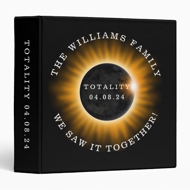 Family Totality Solar Eclipse Personalized 3 Ring Binder (Front/Spine)