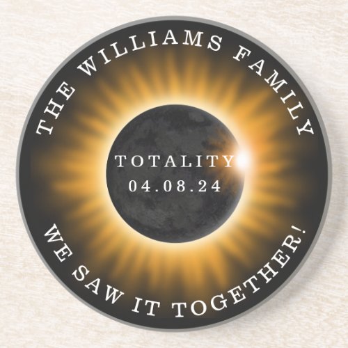 Family Totality Solar Eclipse Personalized Coaster