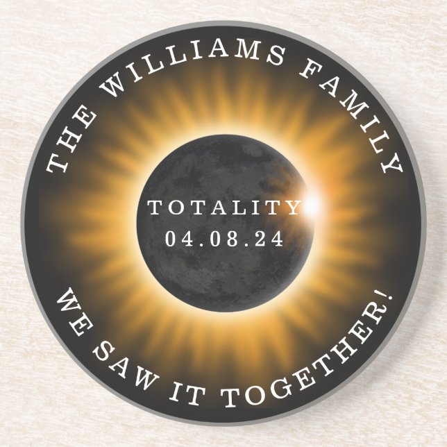 Family Totality Solar Eclipse Personalized Coaster (Front)