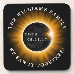 Family Totality Solar Eclipse Personalized Drink Coaster