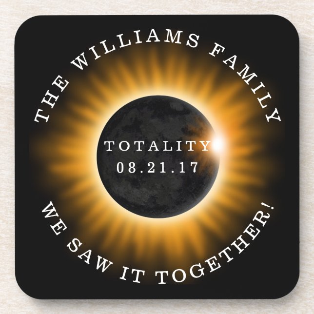 Family Totality Solar Eclipse Personalized Drink Coaster (Front)