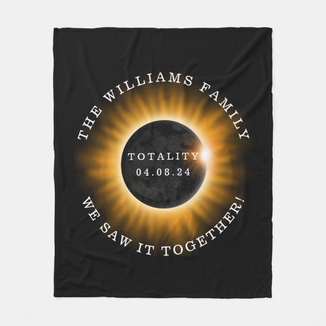 Family Totality Solar Eclipse Personalized Fleece Blanket (Front)