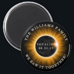 Family Totality Solar Eclipse Personalized Magnet<br><div class="desc">A total solar eclipse occurred on August 21,  2017,  crossing the United States.  This magnet has a family name for you to personalize and the text "Totality 08.21.17"" "We Saw it together!" An orange and black graphic in the center represents the eclipse.</div>