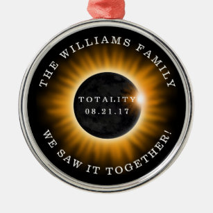 Family Totality Solar Eclipse Personalized Metal Ornament