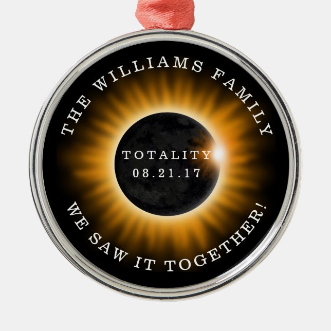 Family Totality Solar Eclipse Personalized Metal Ornament (Front)