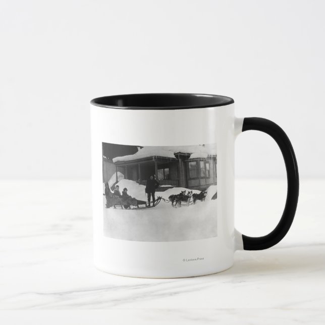 Family traveling by Dog Sled in Alaska Mug (Right)