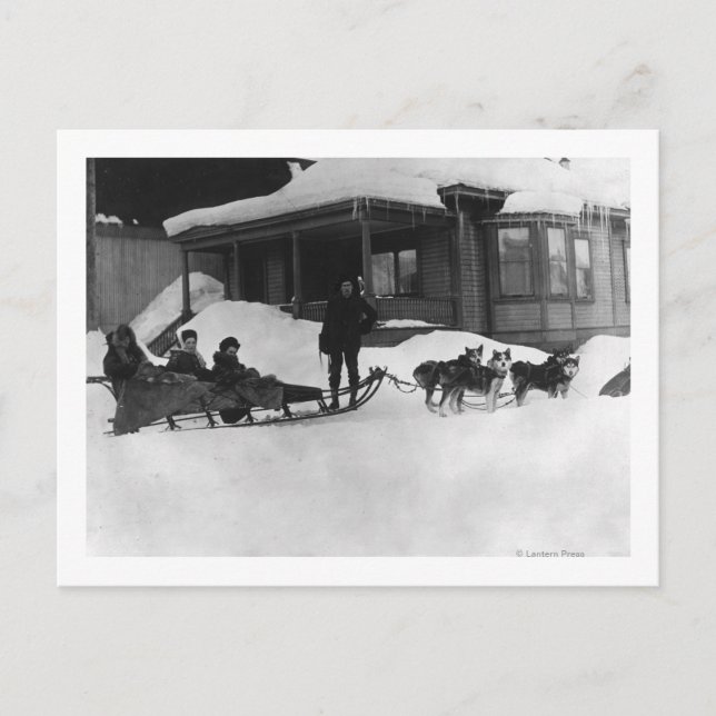 Family traveling by Dog Sled in Alaska Postcard (Front)