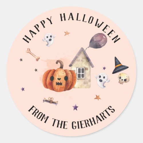 Family Treats Custom Happy Halloween Party Classic Round Sticker