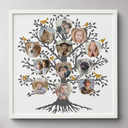 Family Tree 12 Custom Photo Collage Gold Birds Peel And Stick Photo Tile