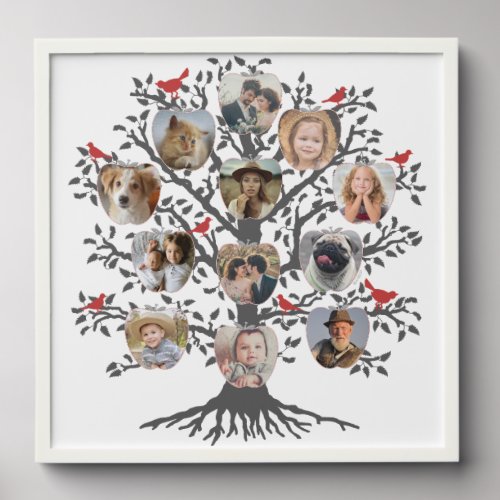 Family Tree 12 Custom Photo Collage Red Birds Peel And Stick Photo Tile