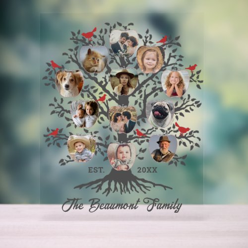 Family Tree 12 Photo Collage Custom Name and Date Acrylic Sign