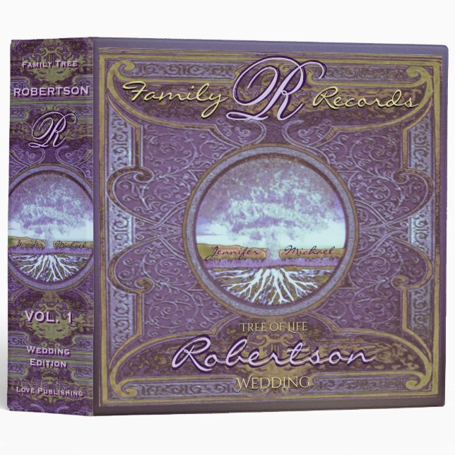 Family Tree | Antique Distressed Foil Look 3 Ring Binder (Front/Spine)