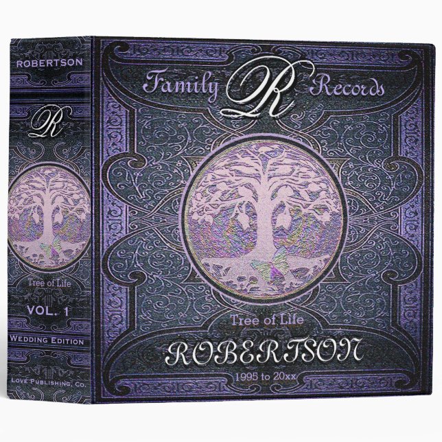 Family Tree | Antique Vintage Purple Leather Look 3 Ring Binder (Front/Spine)