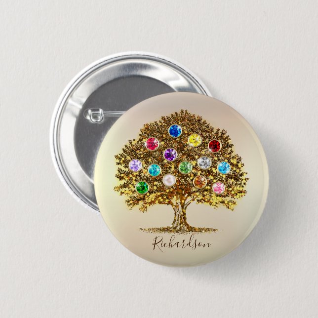 Family Tree Birthstone personalized together gift Button (Front & Back)