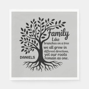 Family Tree Black & Gray Personalized Family Name Napkins