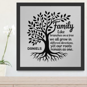 Family Tree Black & Gray Personalized Framed Art