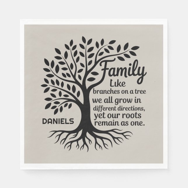 Family Tree Black & Tan Personalized Family Name Napkins (Front)