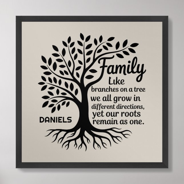 Family Tree Black & Tan Personalized Framed Art (Framed Front)