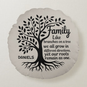 Family Tree Black & Tan Personalized Round Pillow