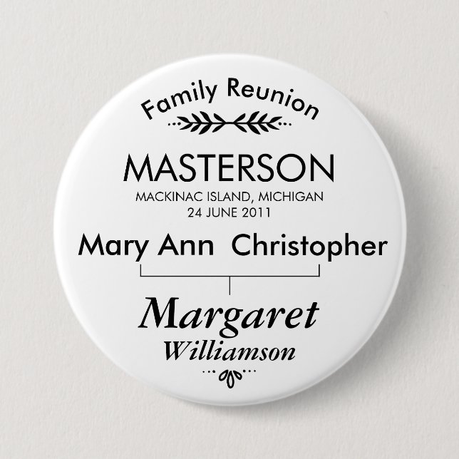 Family Tree Connection Reunion Button (Front)