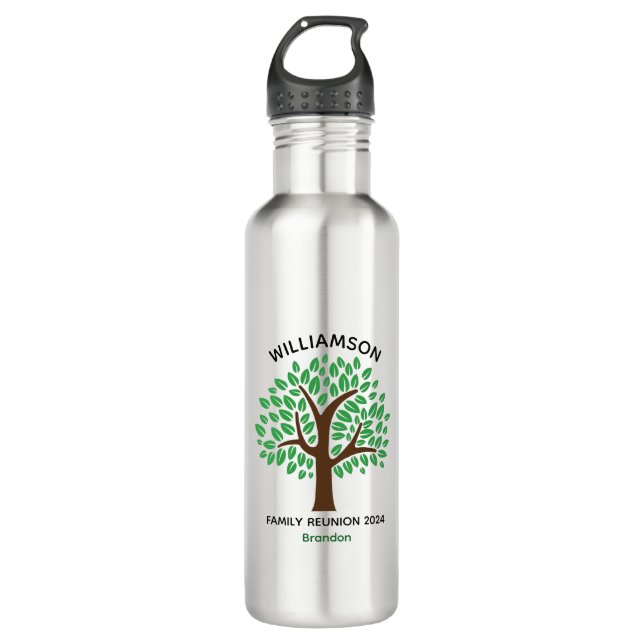 Family Tree Custom Reunion Keepsake Gift Stainless Steel Water Bottle (Front)