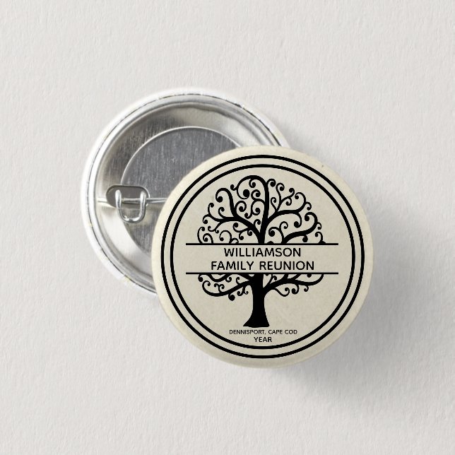 Family Tree Family Reunion Black  Modern Drawing Button (Front & Back)