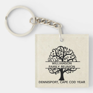 Family Tree Family Reunion Black Modern Drawing Keychain