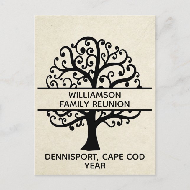 Family Tree  Family Reunion Black Modern Drawing Postcard (Front)