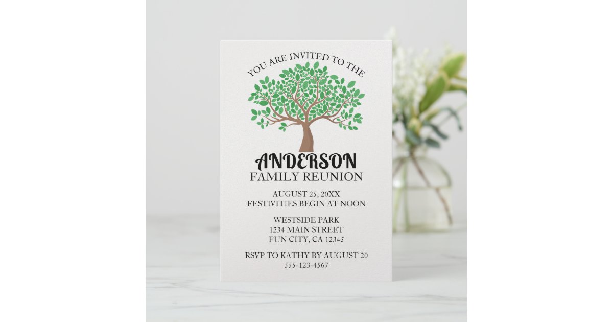 Family Tree Family Reunion Green Leaves Invitation | Zazzle