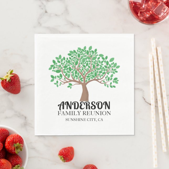 Family Tree Family Reunion Green Leaves Napkins (Insitu)