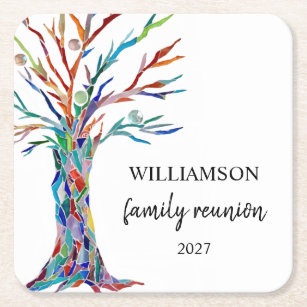 Family Tree Family Reunion Square Paper Coaster