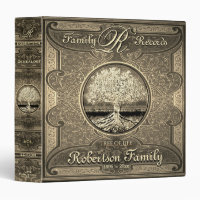 Family Tree Faux Antique Vintage Leather and Gold 3 Ring Binder
