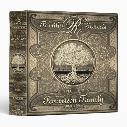 Family Tree Faux Antique Vintage Leather and Gold 3 Ring Binder