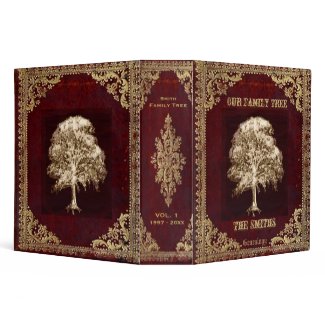 Customizable Red and Brown 3 Ring Family Tree Binder