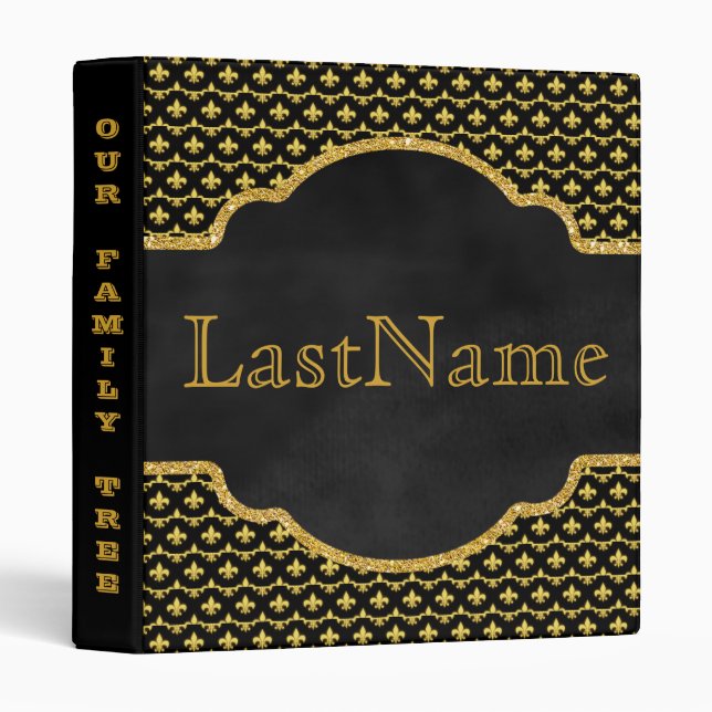 Family Tree Genealogy Custom | Gold Fleur de Lis 3 Ring Binder (Front/Spine)