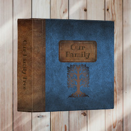Family Tree Genealogy Faux Leather Blue 3 Ring Binder