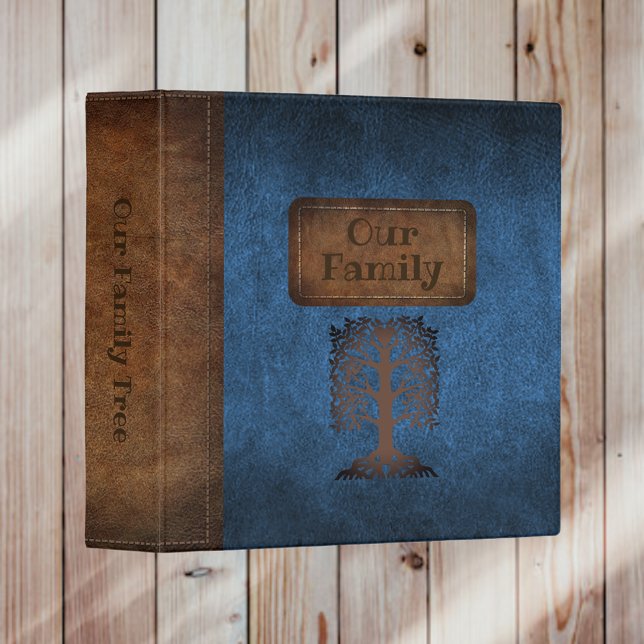 Family Tree Genealogy Faux Leather Blue 3 Ring Binder (Creator Uploaded)