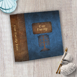 Family Tree Genealogy Faux Leather Blue/Gold 3 Ring Binder
