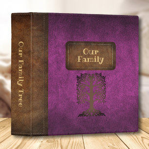 Family Tree Genealogy Faux Leather Pink/Gold 3 Ring Binder