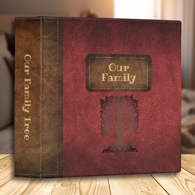 Family Tree Genealogy Faux Leather Red/Gold 3 Ring Binder (Creator Uploaded)
