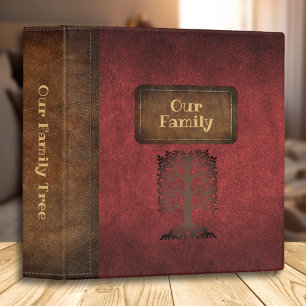 Family Tree Genealogy Faux Leather Red/Gold 3 Ring Binder