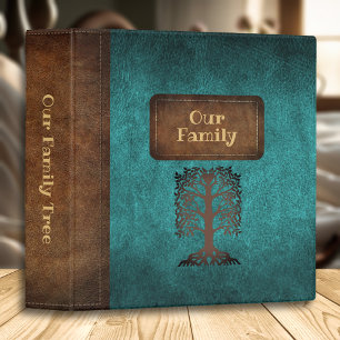 Family Tree Genealogy Faux Leather Teal/Gold 3 Ring Binder