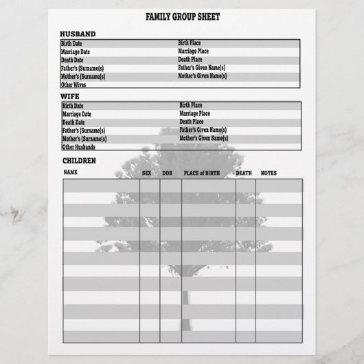 Family Tree Genealogy Group Sheet (Front)