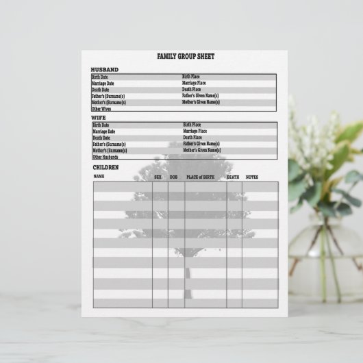 Family Tree Genealogy Group Sheet (Standing Front)