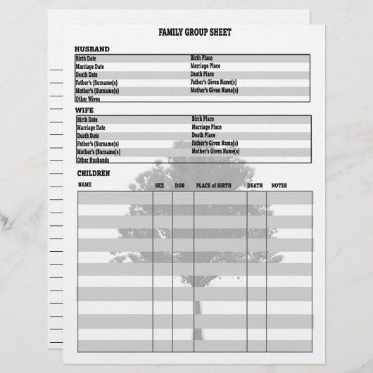 Family Tree Genealogy Group Sheet (Front/Back)
