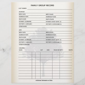 Family Tree Genealogy Group Sheet by thetreeoflife at Zazzle