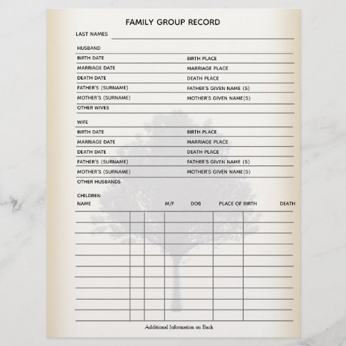 Family Tree Genealogy Group Sheet